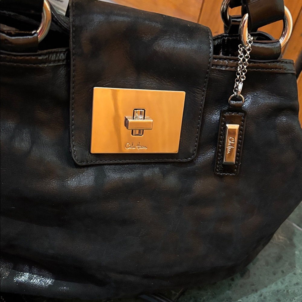 Cole Haan printed Black Leather Handbag with long strap - Picture 2 of 5